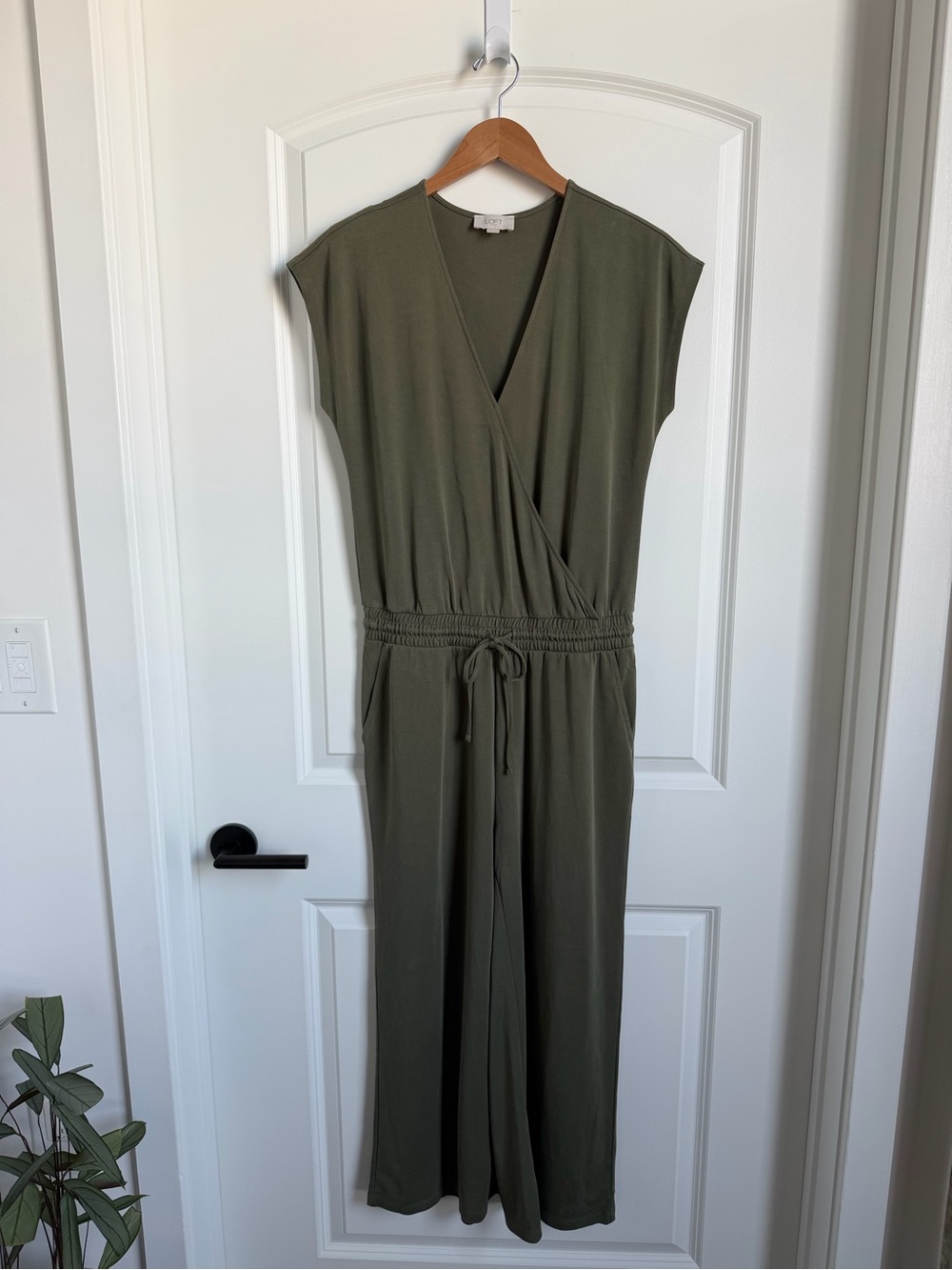 LOFT Outlet Olive Green Wide Leg Wrap Top Jumpsuit